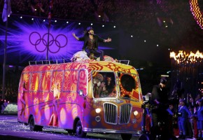 Brand performs "I am the Walrus" at the closing ceremony of the London 2012 Olympic Games at the Olympic Stadium